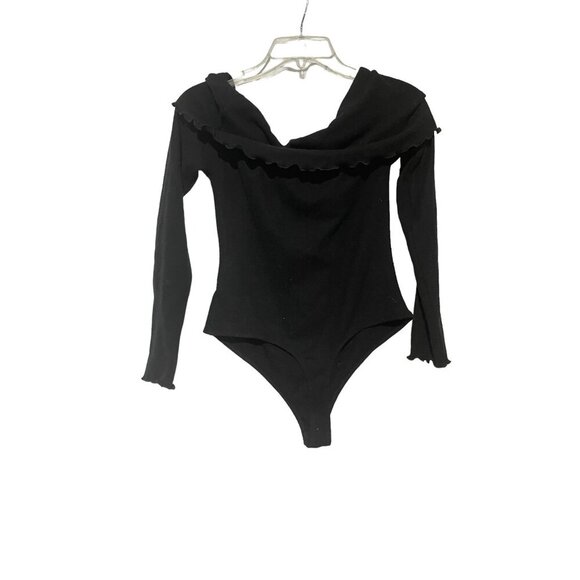 The Impeccable Pig Women's Ruffled Off Shoulder Long Sleeve Bodysuit Black M - Picture 4 of 4